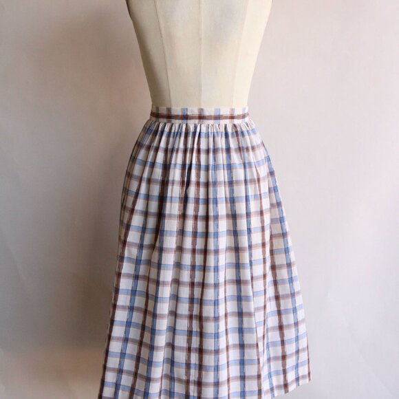 Vintage 1960s 1970s Skirt, Plaid Blue and Brown Check Tartan Full Circle Skirt - Picture 8 of 10
